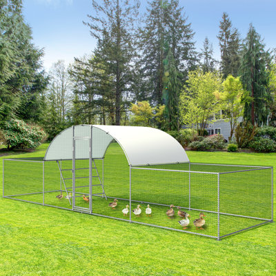 23ft Chicken Coop, Dome-roof Poultry Pen, Large Metal Hen Run Enclosure, Walk-in Galvanized Duck Rabbit Cage House, W/chicken Ladder And Resistant To -  Pirecart, USATCN1050122