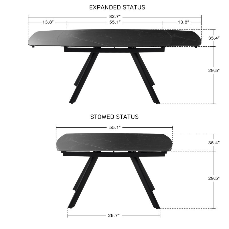 Homeira Extendable Metal Base Dining Table, Black