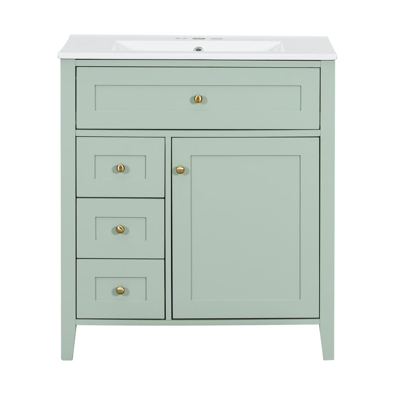 Meuble-lavabo simple autoportant vert 30 po avec lavabo et rangement en céramique, Green