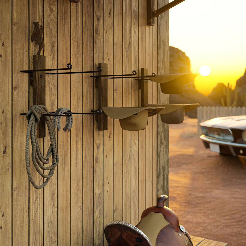 Porte-chapeau de cowboy P-ALADIN, support à chapeau de cowboy pour mur, organisateur de chapeau occidental mural 6 pièces avec planche de bois - Organisateur de porte-chapeau de rangement