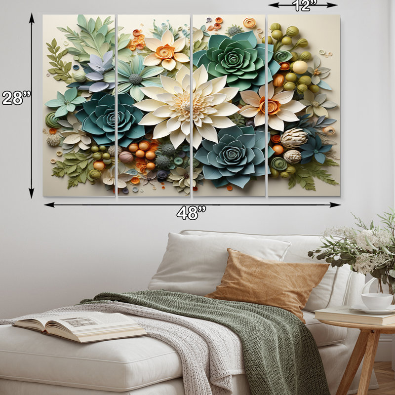 " Green Succulents Flowers Serene Succulents VI " 4 - Pieces