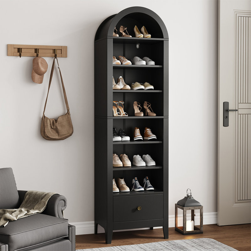 Armoire de rangement pour chaussures 71 po 16 paires avec 1 tiroir de rangement et 4 tablettes réglables pour le salon, Noir