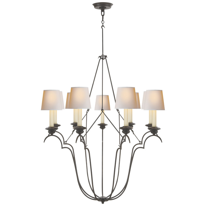 Belvedere 9 - Light Chandelier, Aged Iron, Fabric