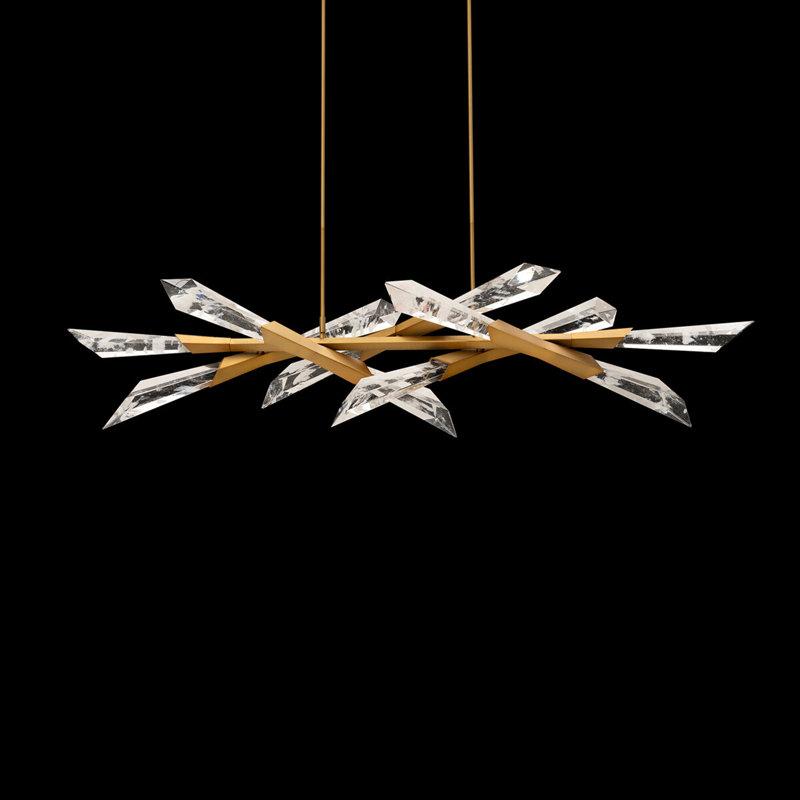 Solitude 12 Light Crystal LED Linear Pendant, Aged Brass