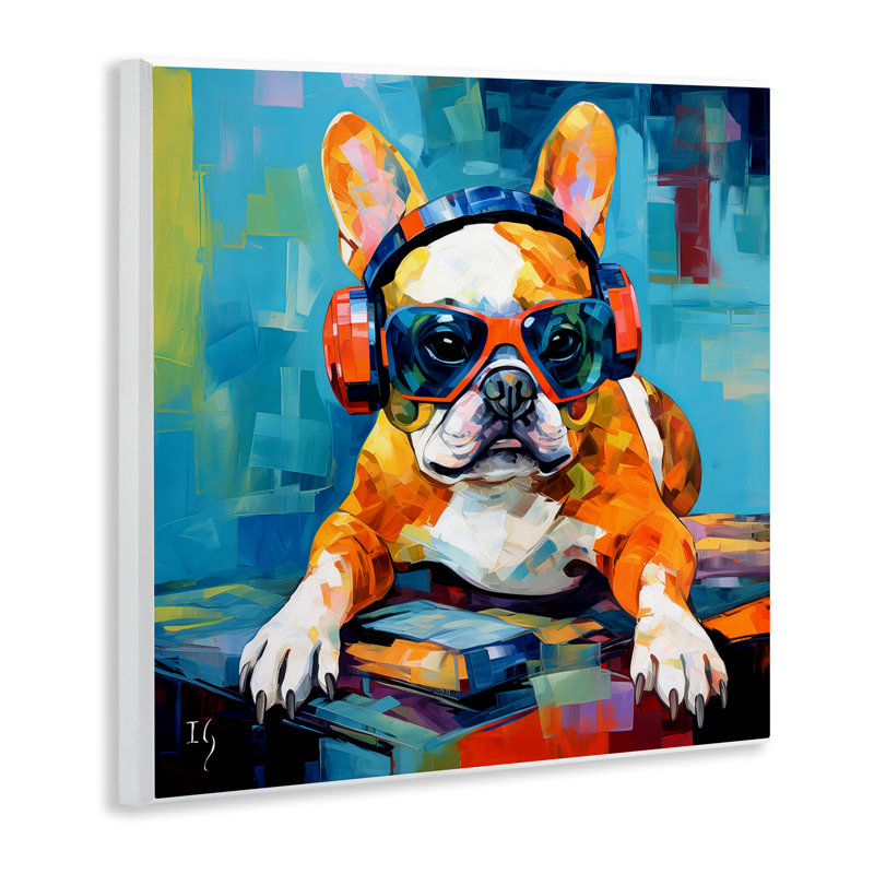 Bouledogue français avec casque, art mural sur toile par Ivan Guaderrama