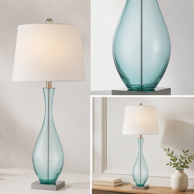 30 Inch Tall Glass Table Lamp Set of 2, 3-Way Dimmable Bedside & Nightstand Lamps with USB Charging Port, for Bedroom, Living Room, Guest Room & Study (Bulbs Not Included)