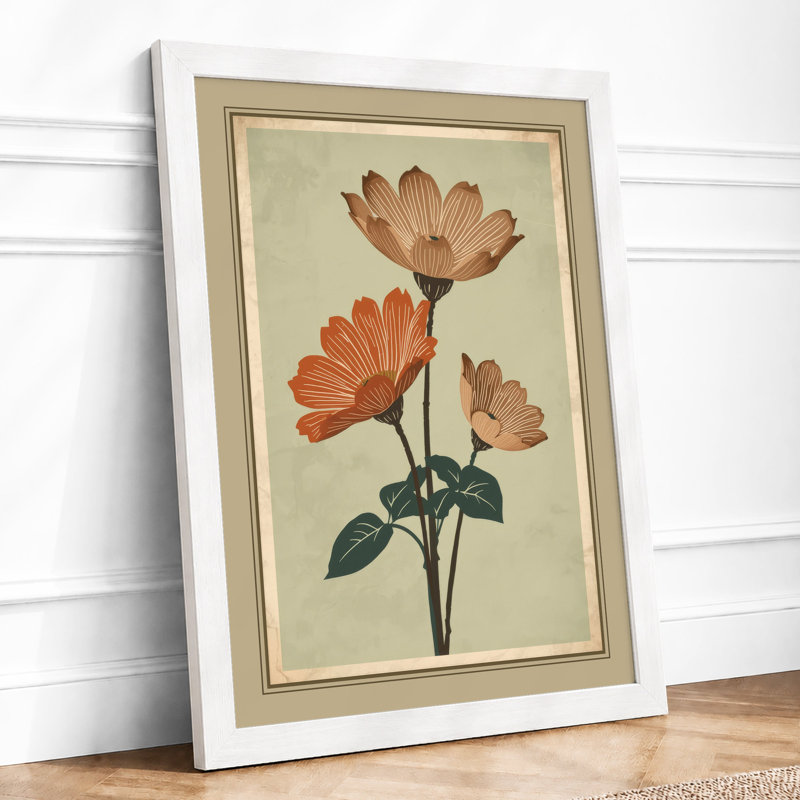 Three Coral Blooms Botanical - Framed Print, A4 - 29.7 x 21.0 cm, White