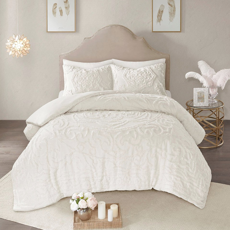 Literie en chenille de coton très grand / très grand avec médaillon - Nuits confortables, housse de couette en coton toutes saisons 3, tendance