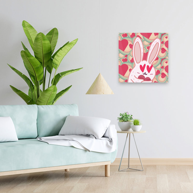 Loving Bunny Hearts Contemporary Rabbit Forest Wall Art Print 1 Piece Wrapped Canvas Wall Art, 60.96cm H x 60.96cm W