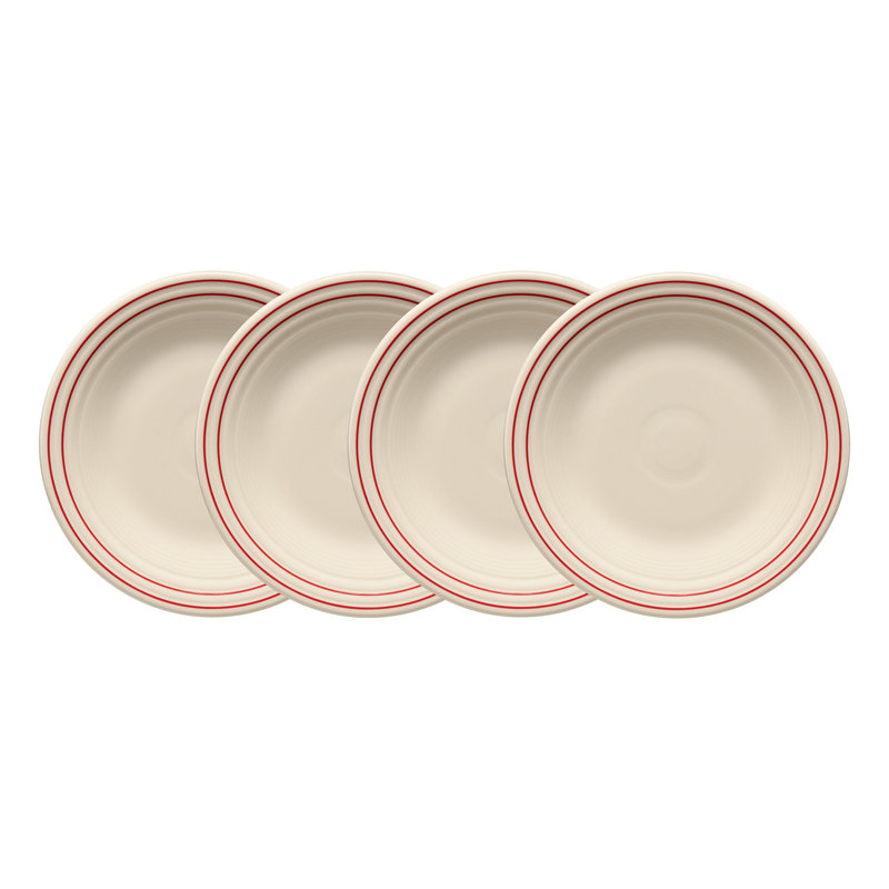 Ensemble de 4 assiettes à dîner à bordure écarlate classique Fiesta Americana, ensemble de 4