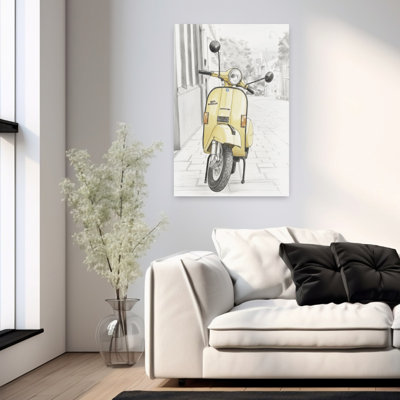 Jaune, scooter rétro, art rétro classique, art urbain