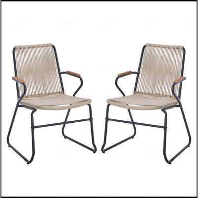 MOONSTONE CHAIR, Set Of 2: Modern Design With Durable Rope Weave And Iron Frame For Outdoor Elegance