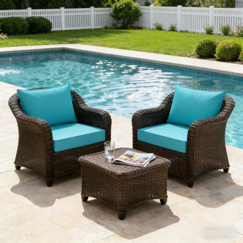 Fade Resistant Outdoor Chair Cushions Set Of 2, Deep Seat Patio Cushions 25.6 X 25.6 With Removable Cover, 28D High Resilience Foam Replacement Outdoor Seat Cushions With For Sofa, Adirondack Chair, Sectional,Lake Blue