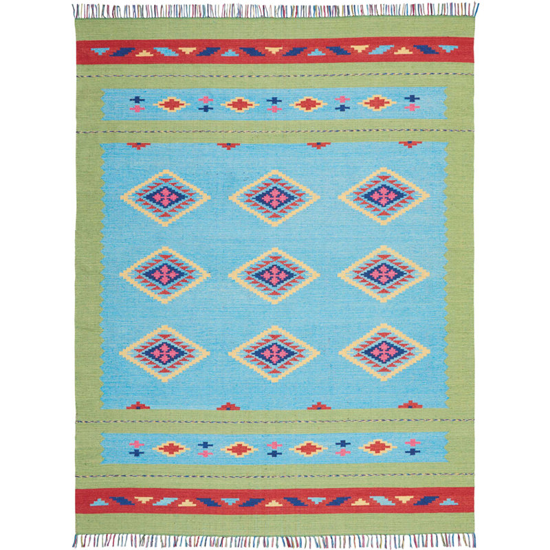 Tapis bleu bohémien Farrah, Rectangle 8 pi x 10 pi