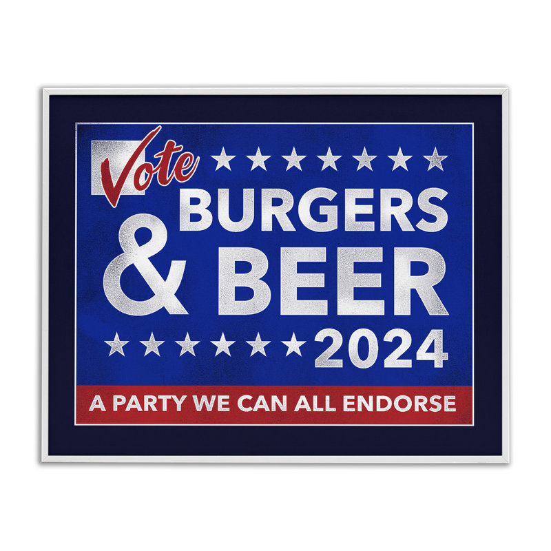 «Burgers & Beer», estampe numérique de Jedco Brands, Inc., Giclée encadrée blanc bord de mer, H 11 po x l 14 po