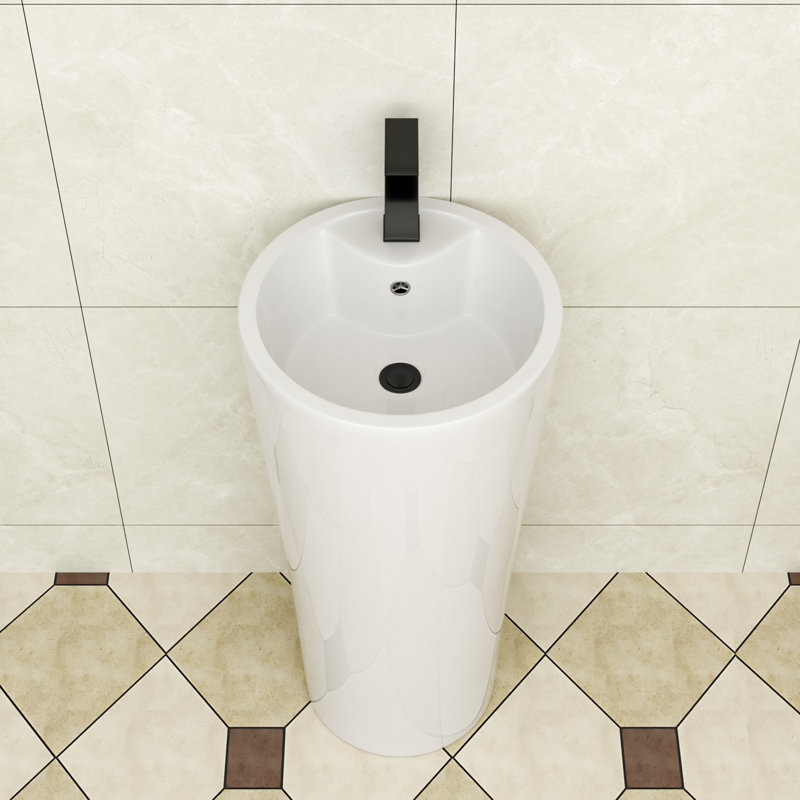 32 1/2" Tall Circular Ceramic Pedestal Bathroom Sink with Fauce Hole and Overflow