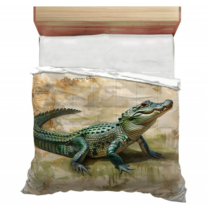 Couette en alligator vert et faune, reptile puissant, Édredon simple