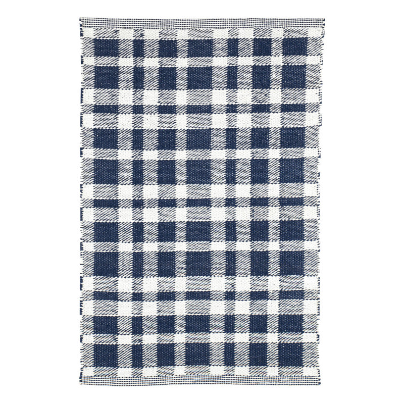 Tattersall Navy Handwoven Indoor/Outdoor Rug, Rectangle 5' x 8'