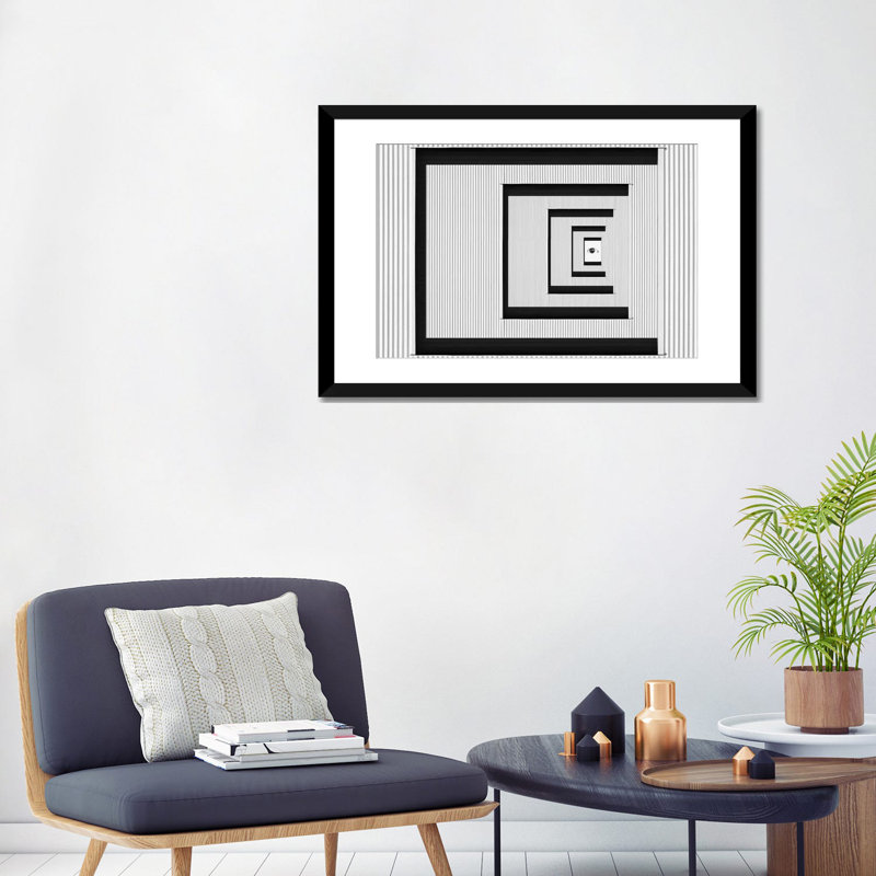 «Eye of Illusion», impression sur toile, H 24 po x l 32 po x P 1 po, Papier avec cadre noir, Blanc