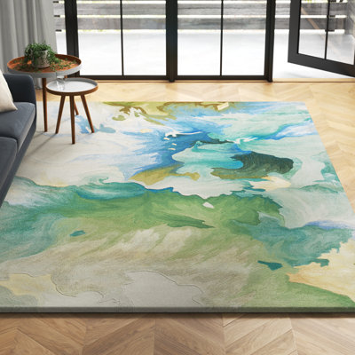 Prismatic - PRS16 tapis abstrait touffeté à la main bleu / beige / vert
