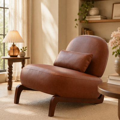 Mignon fauteuil d'appoint avec pieds en bois massif, fauteuil de salon en similicuir avec coussin moelleux, fauteuil de chambre confortable, fauteuil de lecture confortable pour appartement, salle d'attente, balcon, ensemble de 2