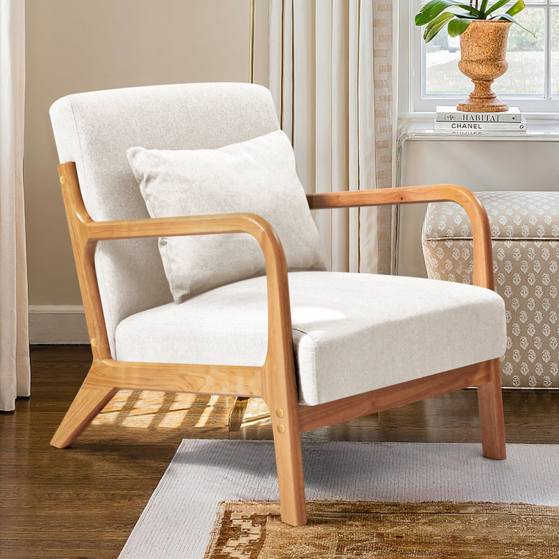 Chaise avec accoudoirs de lecture rembourrée Comfy, 100% lin blanc