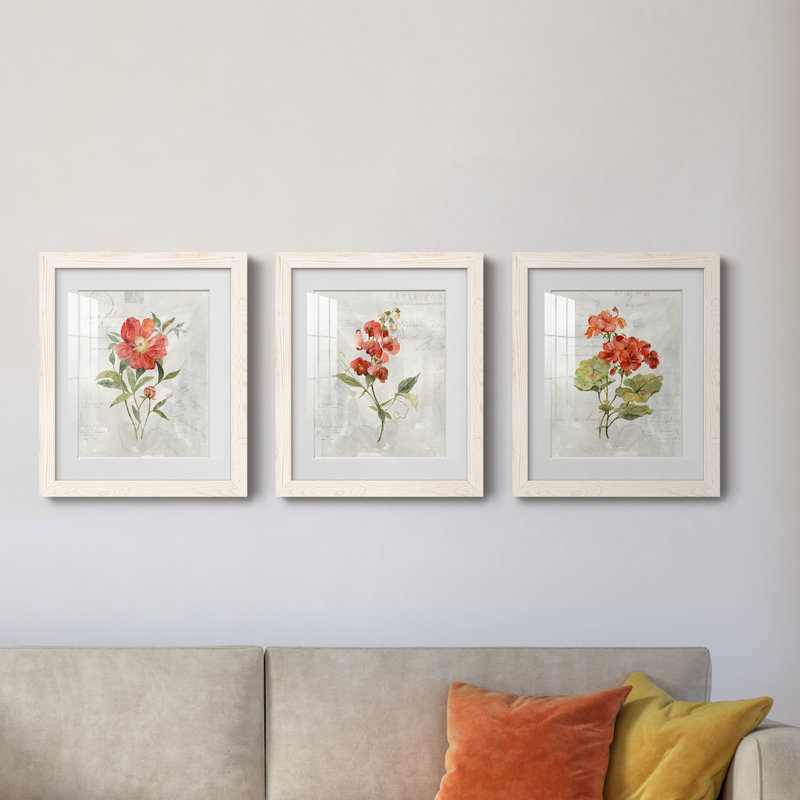 Lin géranium - ensemble de 3 cadres photo, H 37,5 po x l 82,5 po x P 1,5 po, Blanc