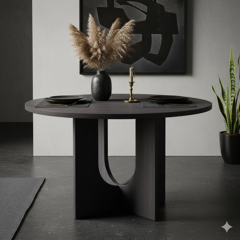 Table de salle à manger circulaire moderne pour 4 personnes, table de salle à manger ronde de 47,3 pouces pour cuisine, salle à manger, salon, fini noir antique