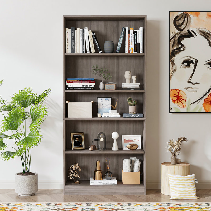 Bibliothèque standard Jalacia, Gris platine, (5 tablettes) H 67 po x l 31 po x P 11 po