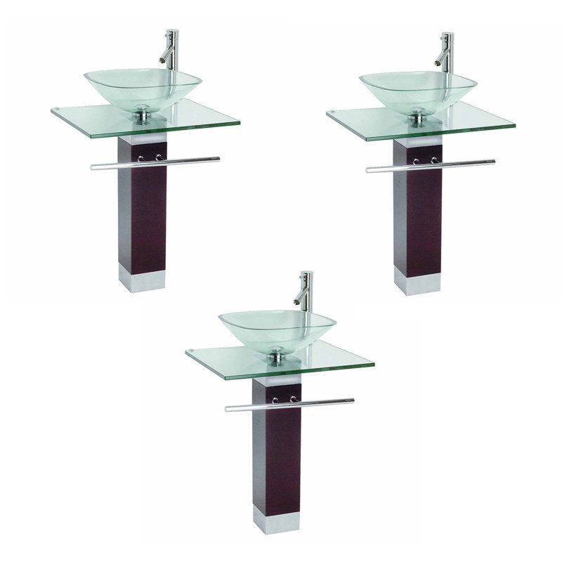 Lavabo de salle de bain carré en verre avec robinet
