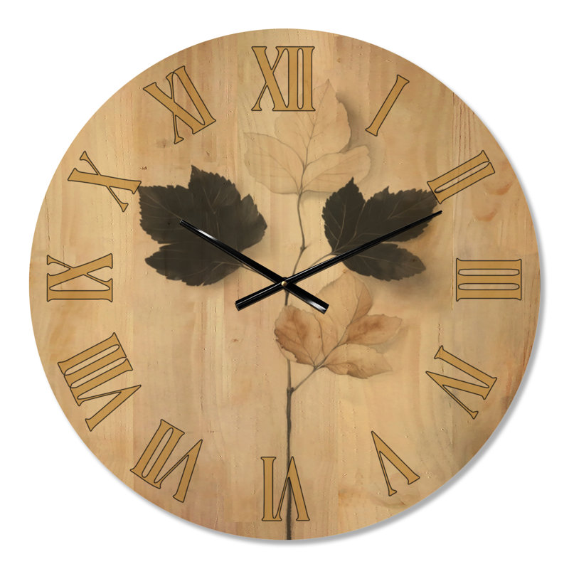 Horloge murale Quiet Leaf Sprig en bois massif noir style ferme, Large