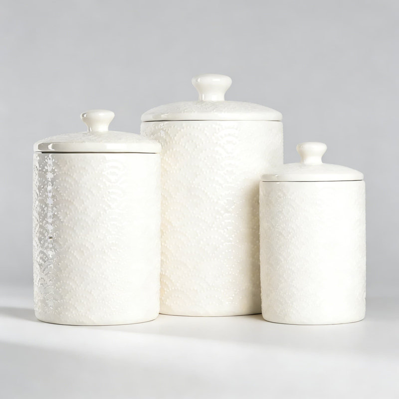 Ensemble de pots de cuisine en céramique avec couvercles hermétiques, contenants de rangement de comptoir 3 pièces pour agrafes pour farine, sucre, café, thé et garde-manger