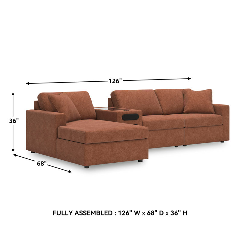 Braintree 4-Piece Sectional With Chaise And Audio Console, Orienté à gauche (vu de face), Polyester brun