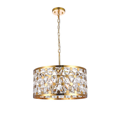 6-Light Copper Drum Shade Chandelier With Clear Star Crystal Detailing