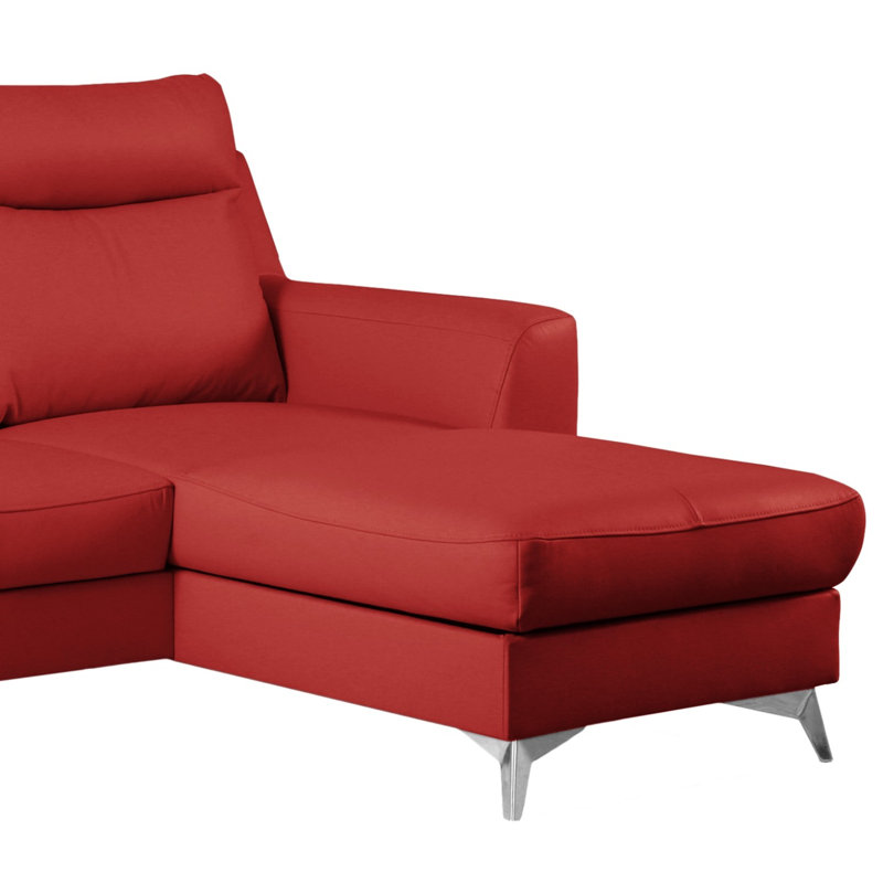 Canapé d'angle en cuir avec méridienne Emmie-Mae, Rouge, Orienté à droite