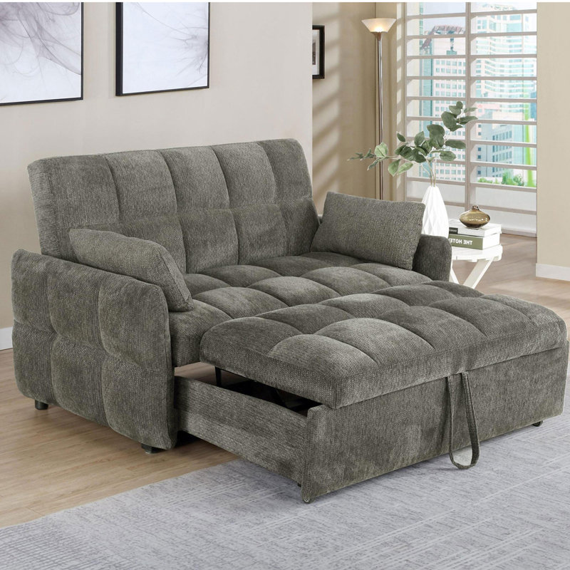 Alvara Tufted Cushion Pull-out Sleeper Sofa Bed, Dark Gray