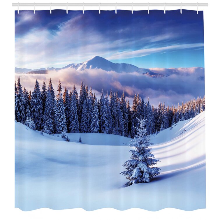 Forest Snow Mountain Shower Curtain for Bathroom with Hooks Waterproof  Decor