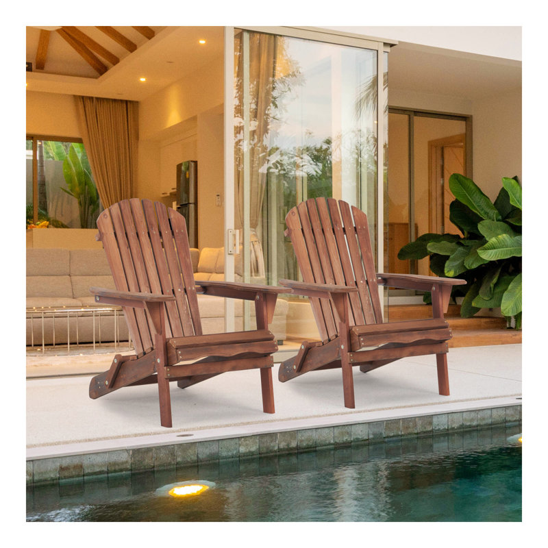 Wood Lounge Patio Chair For Garden Outdoor Wooden Folding Adirondack Chair Set Of 2 Solid Cedar Wood Lounge Patio Chair For Garden, Lawn, Backyard,