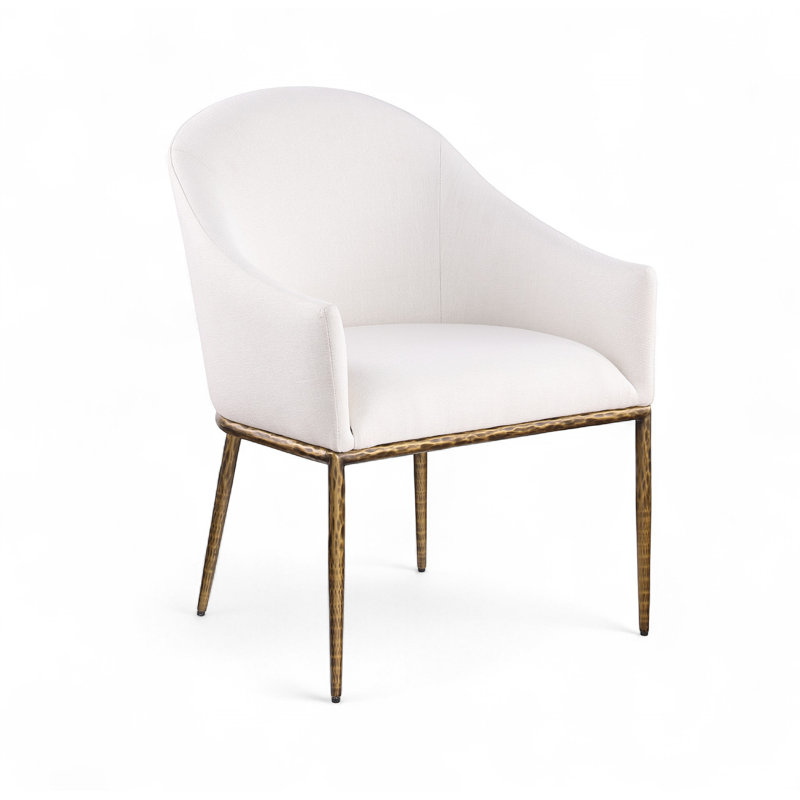 Chaise de salle à manger rembourrée Ferro, Tissu crème texturé en lin, Or brossé