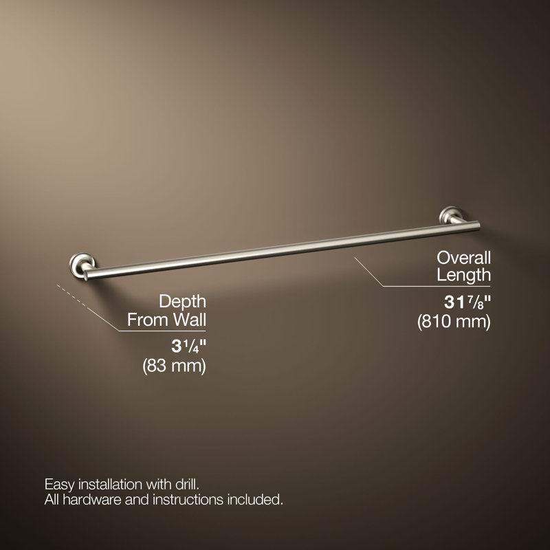 Purist 30" Wall Mounted Towel Bar, Vibrant Brushed Nickel, 1.88" H x 30" L x 3.25" D