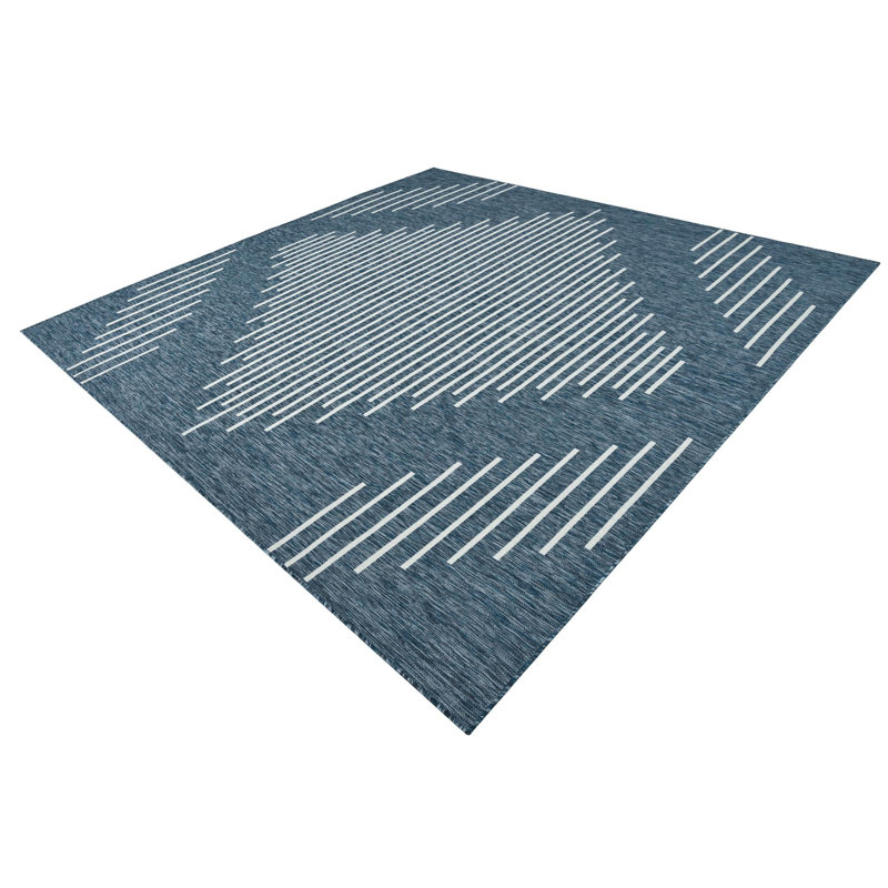 Geometric Machine Woven Polypropylene Indoor / Outdoor Area Rug in Gray/Blue, Square 10'8"