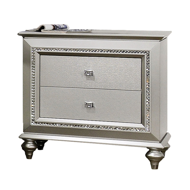 Table de chevet à finition champagne - aspect luxueux avec étincelle, 30 po x 18 po x 30 po, 67 lb, performance de tiroir en douceur, construction élégante en bois synthétique de la partie inférieure, élément décoratif étincelant