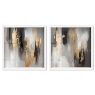 Gleaming Abyss Set Shadowbox Print Black Gold Wall Art Set by Art Remedy, Black Frame, 12 x 12