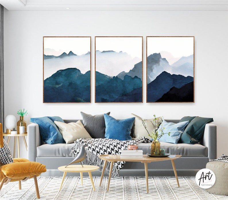 ART TERRITORY Watercolor Blue Mountains Wall Art, National Park | Wayfair