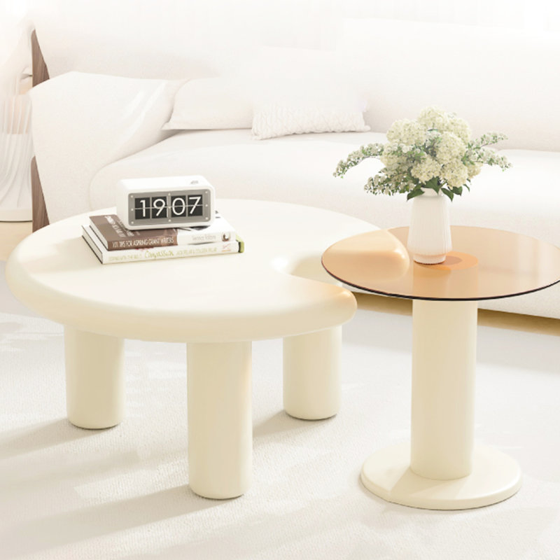 Table basse moderne de couleur crème beige pour le salon, bord arrondi, facile à assembler et à assembler