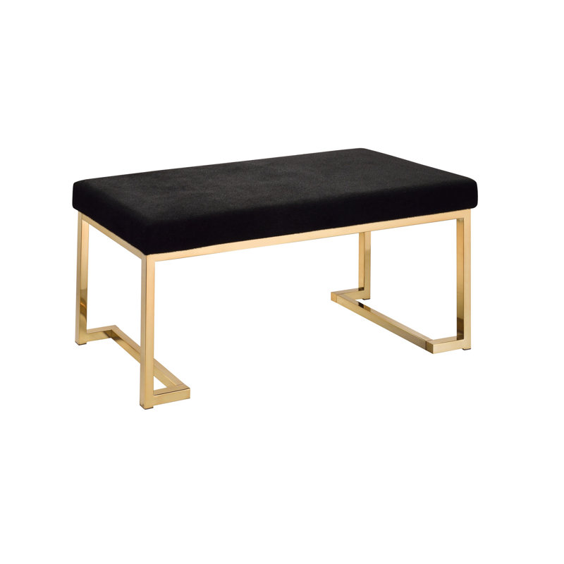 Banc rembourré en fausse fourrure noir avec structure en métal champagne - Banc confortable: 100%, base avec finition