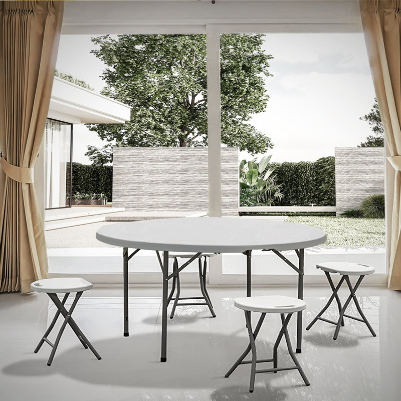 Gray 4FT Round Folding Plastic Table with Handle