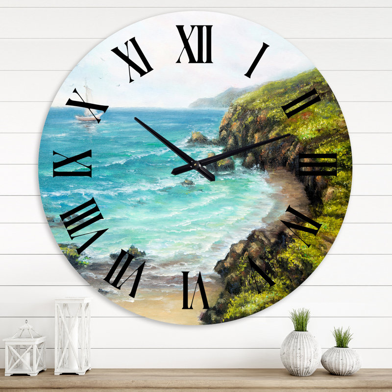Petit bateau arrivant à Green Bay - Horloge murale nautique et côtière, Grand