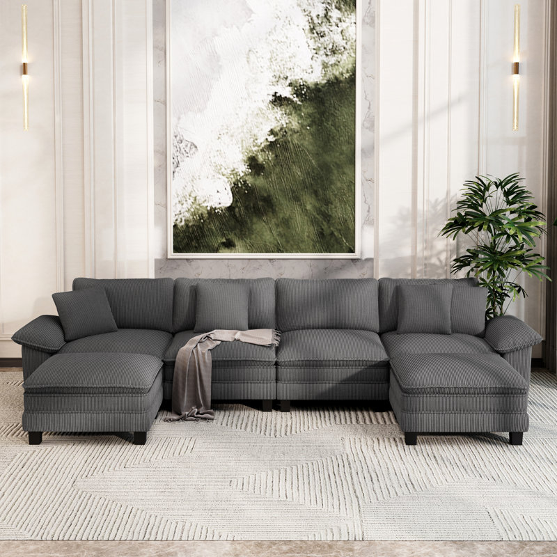 158" Modular Sectional Sofa, Oversized U Shaped Couches With Ottomans, 6-seater Deep Seat Sofa With Throw Pillow