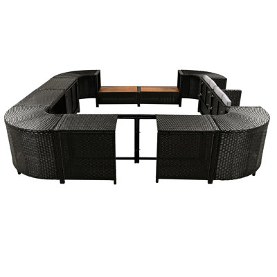 Canapé modulaire gris avec mini, sièges en bois et rangement, sièges imperméables - extérieur